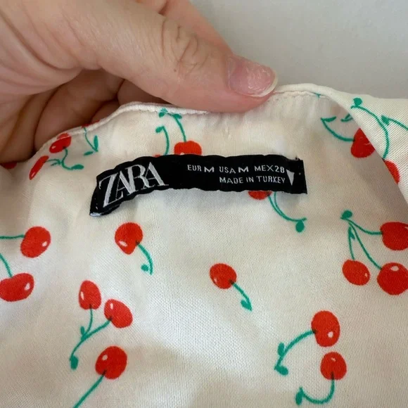 Zara Satin Effect Cherry Print Crop Camisole - Cream and Red - Picture 2 of 5